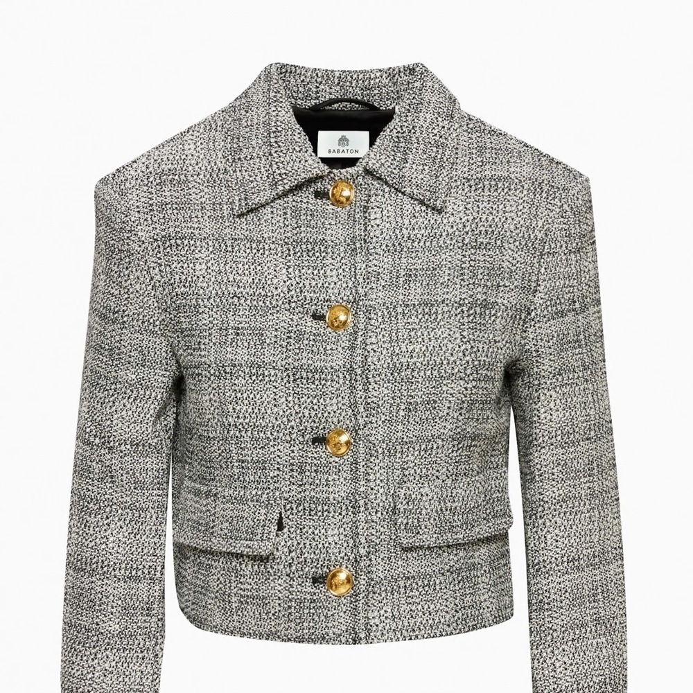 Aritzia Babaton black & white cotton linen tweed blazer jacket - 2XS - Picture 6 of 10